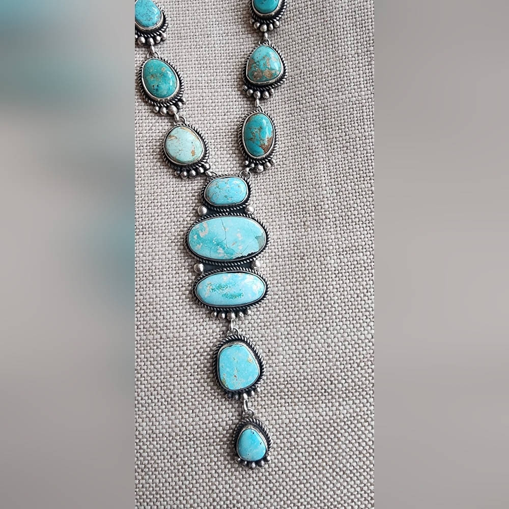 Charlene Yazzie Navajo Royston Turquoise Lariat Necklace - Picture 2 of 4